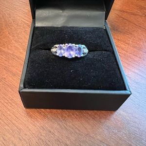 14kt white gold Tanzanite with 2 diamond accents ring